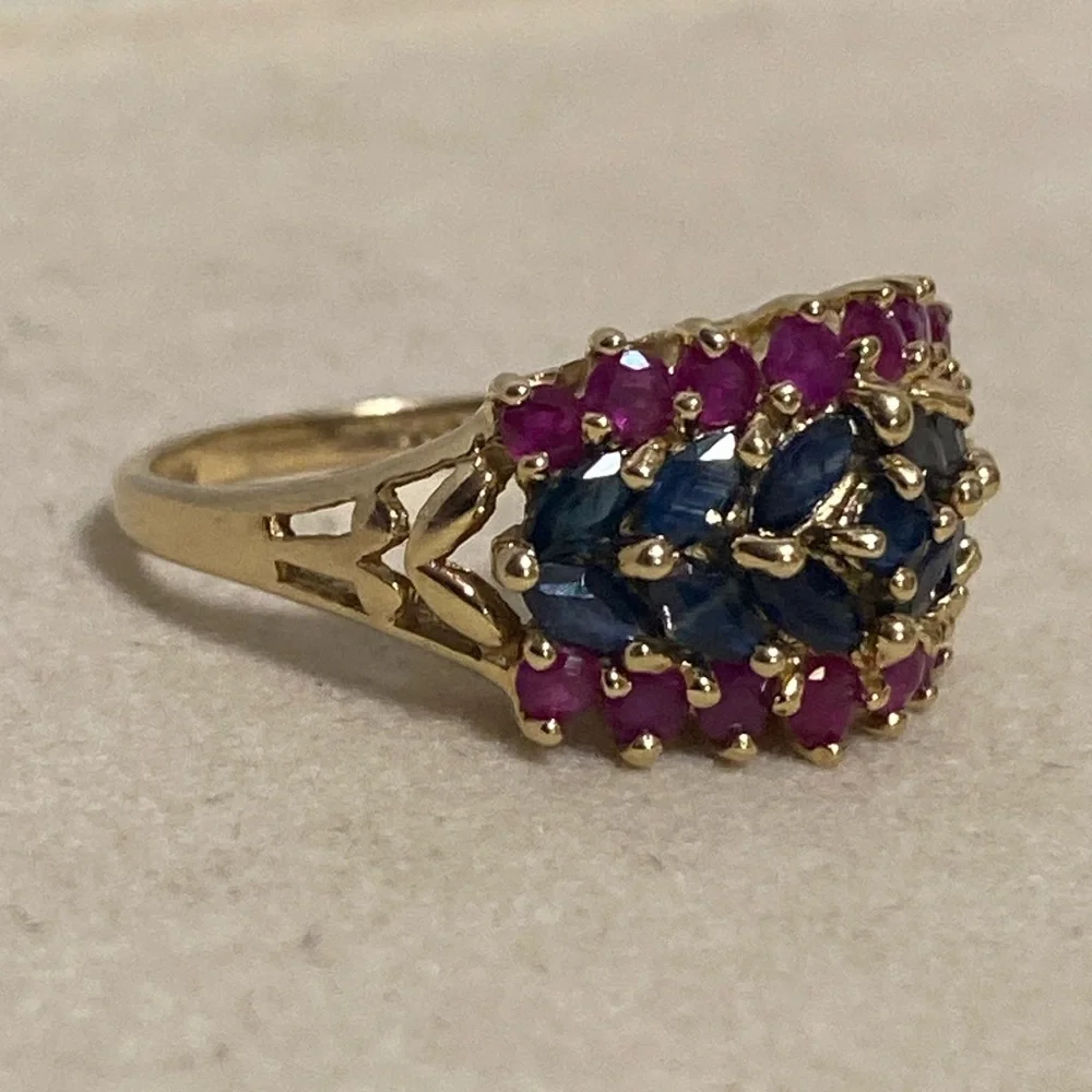 14K Gold Sapphire And Ruby Ring - Picture 3 of 10